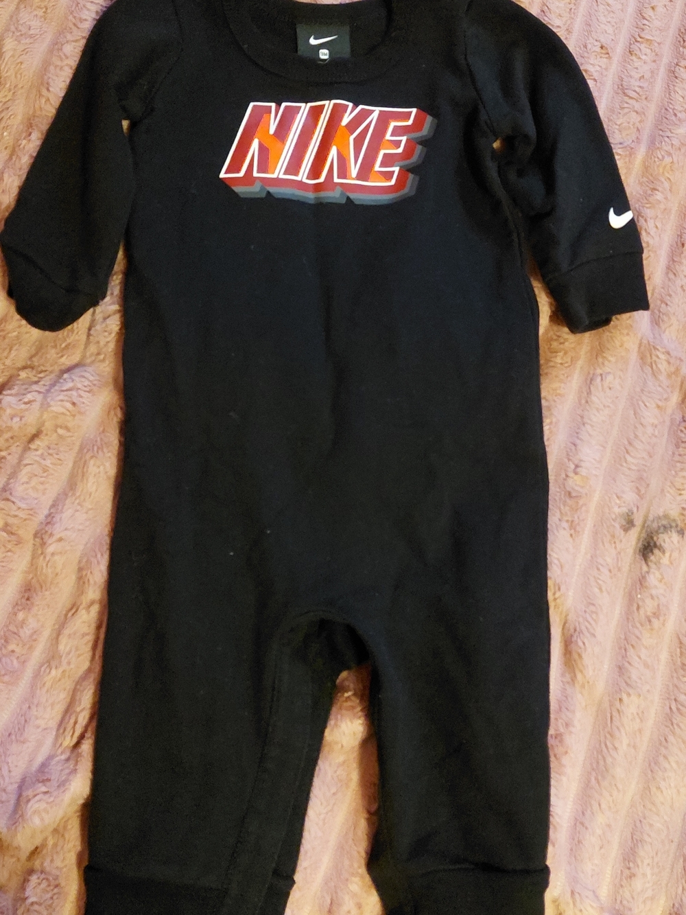 Nike Black Infant One-Piece Romper with Red & Orange Logo